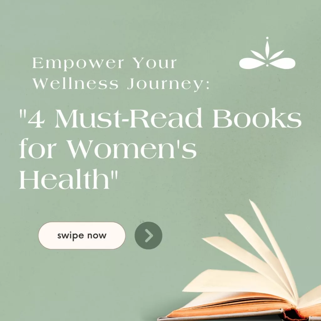 An open book with pages flipping and text that reads "4 must-read books for women's health"